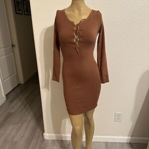 New brown long sleeve sweater dress